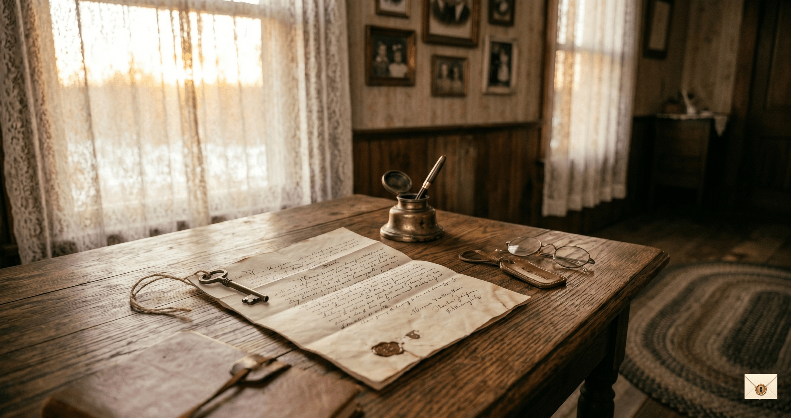 Old farmhouse inheritance story showing a property deed on a wooden table inside a barn office