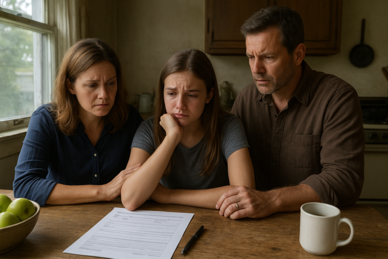 American family story illustration for After the Funeral in Ohio, One Small Record Exposed the Family's Biggest Lie