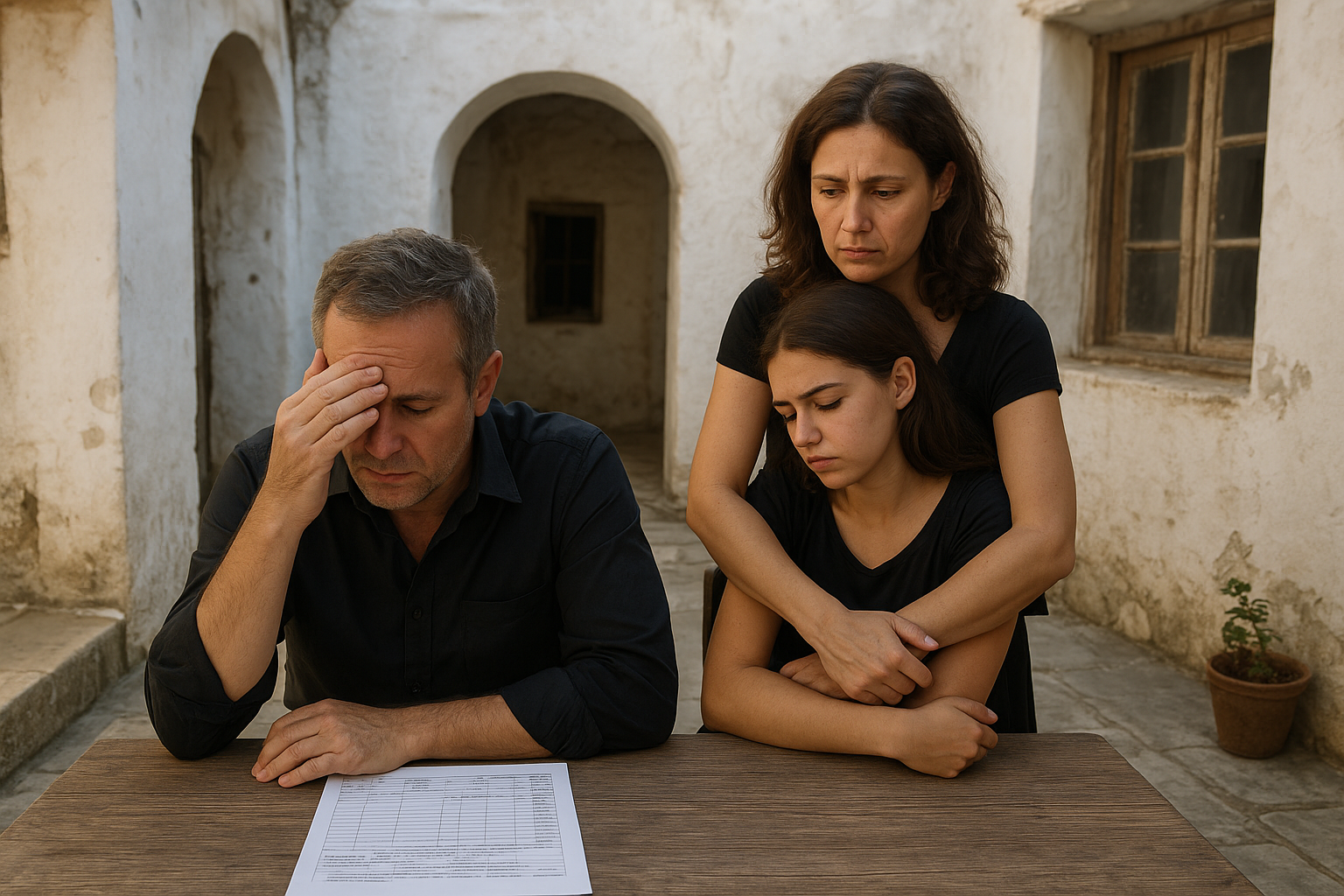 Greek family story illustration for After the Funeral in Crete, One Small Record Exposed the Family's Biggest Lie