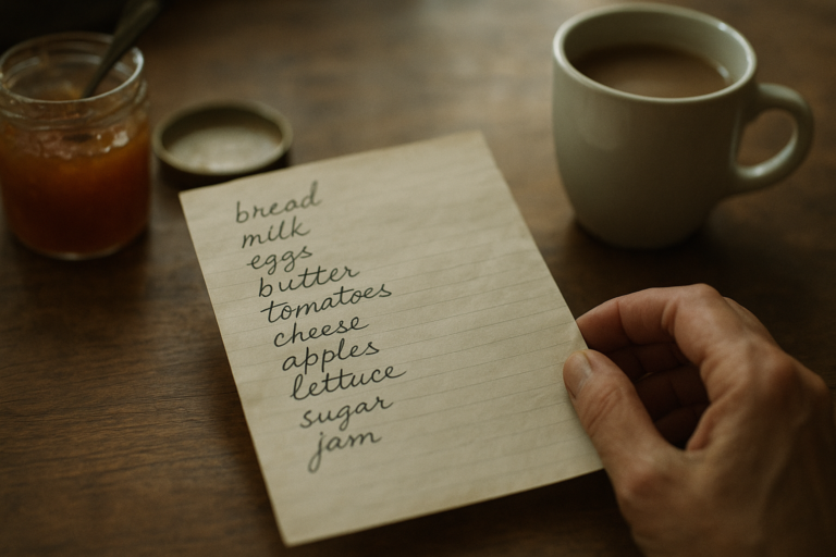 grocery list story illustration for The Final Grocery List Had Three Names Crossed Out and One Name Circled