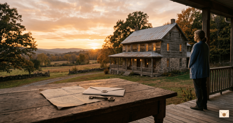 Hidden deed farmhouse story showing an old farmhouse inheritance secret