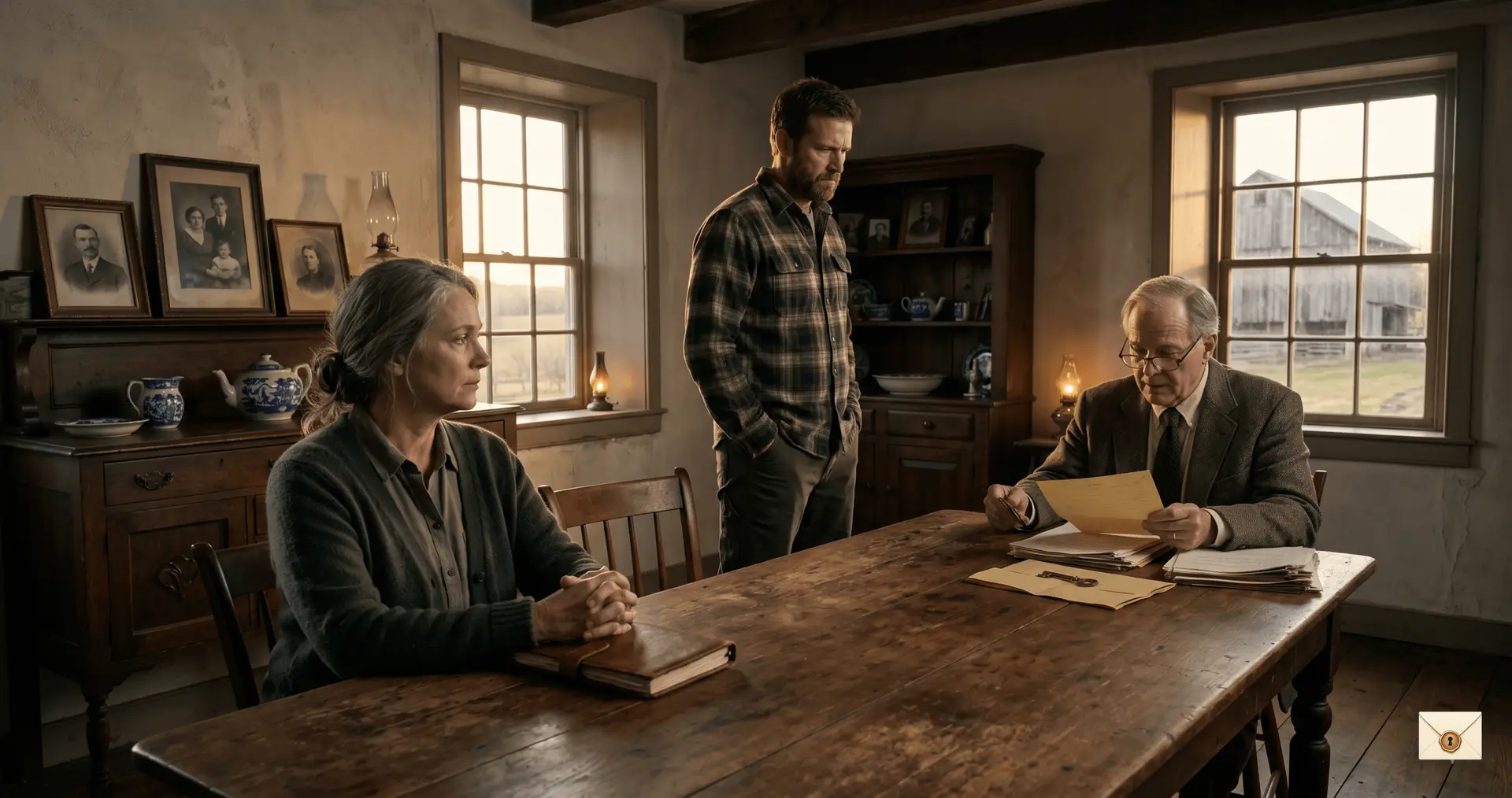 Hidden deed farmhouse story showing an old farmhouse inheritance secret