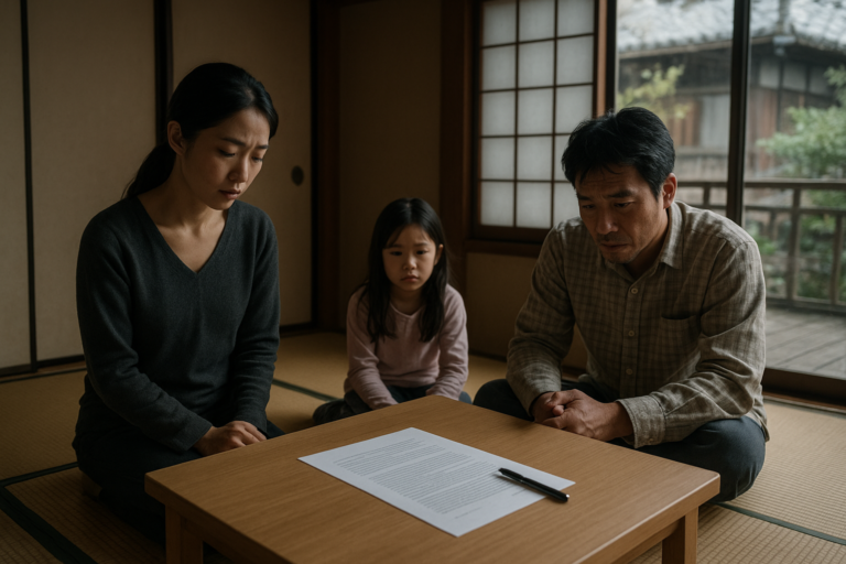 Japanese family story illustration for The Relative Who Wanted the Old Family Ryokan in Kyoto Forgot About the Sale Contract