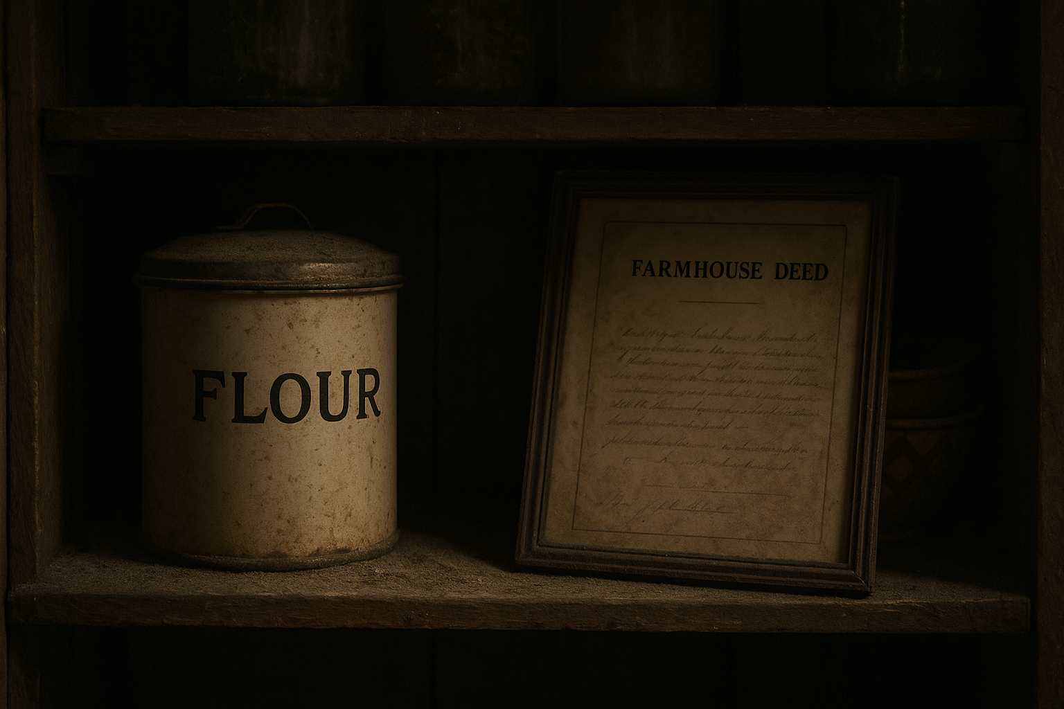 pantry deed story illustration for The Family Laughed at the Old Pantry Door Until the Deed Fell From the Flour Tin