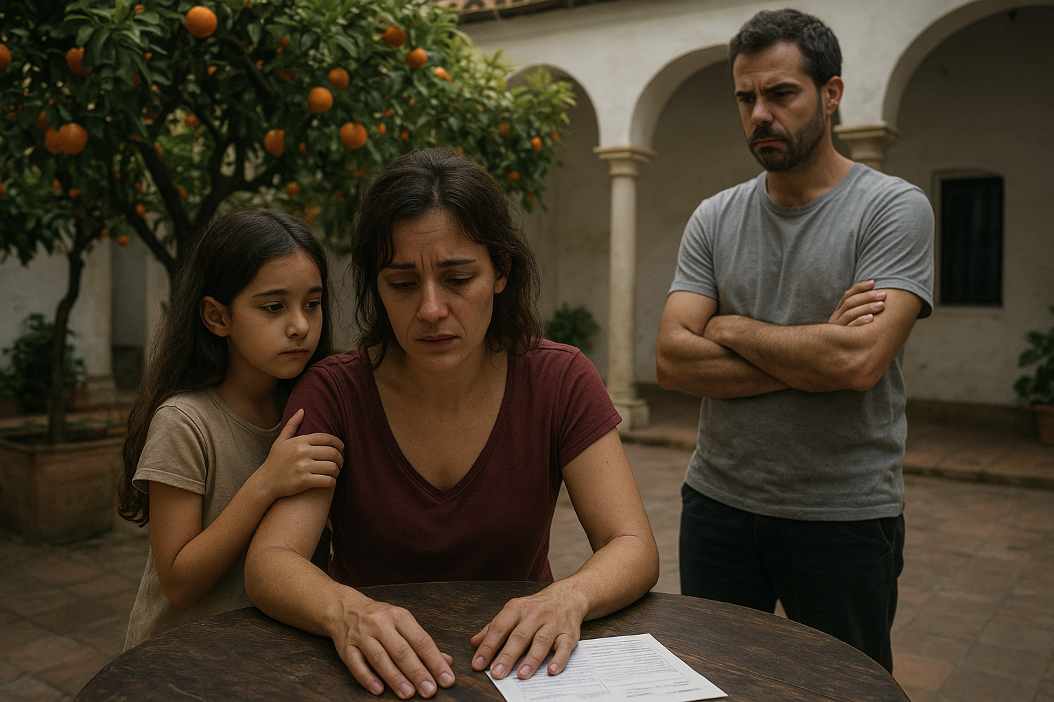 Spanish family story illustration for They Asked for Equal Shares in Seville, But the Bank Withdrawal Slip Counted Every Visit