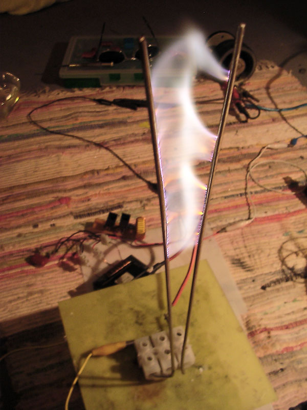 Mike Marcum time machine story illustrated by a powerful Jacob's Ladder electrical arc