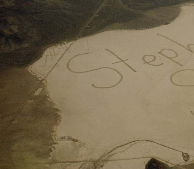 Hyundai message to space written across Delamar Dry Lake in Nevada